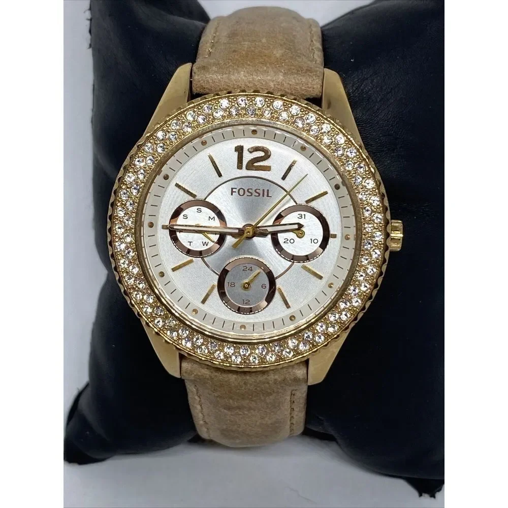Fossil Stella ES3816 Women Beige Leather Analog Dial Quartz Genuine Watch VK777